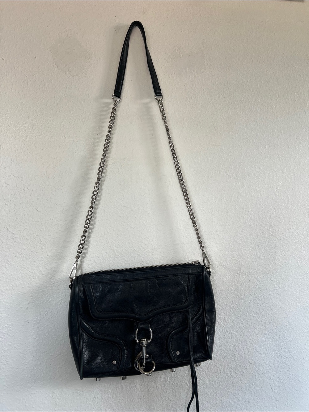Rebecca Minkoff MAC Black Leather Crossbody Bag with Silver Chain and Studd